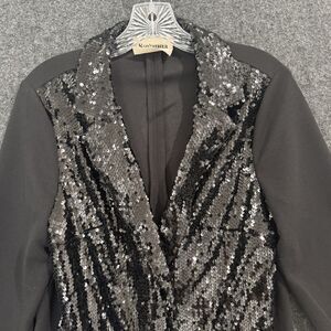 Savanna Jane Jacket Women's Medium Black Sequin Blazer Party Evening Contrast